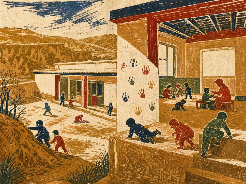 神木市七田晓日托育中心 · 版画 · AI 示意