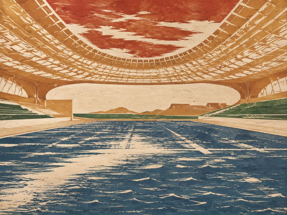 榆林体育中心游泳馆 · 版画 · AI 示意